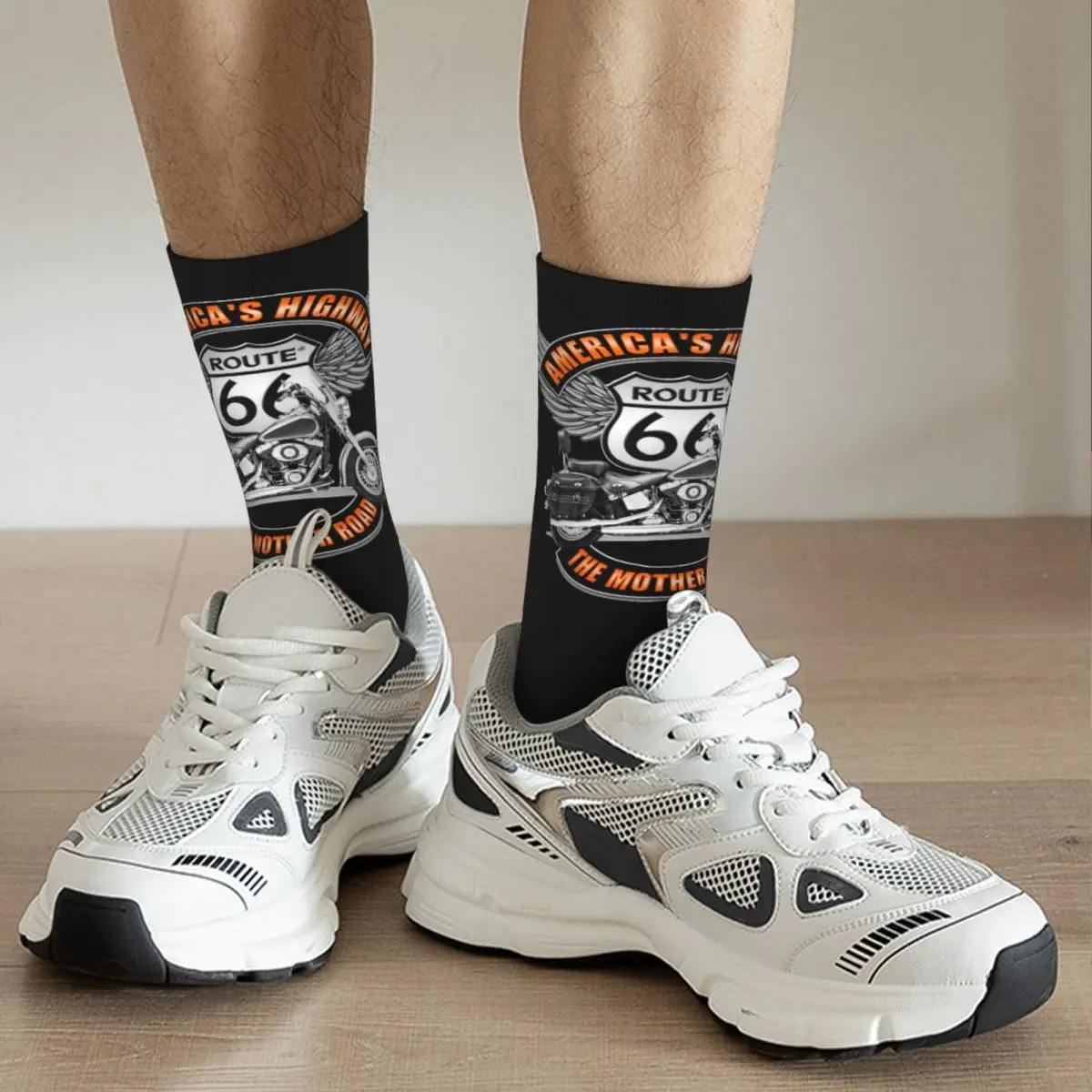 Americas Highway Route 66 Socks Men&rsquo;s Women&rsquo;s Fashion Motorcycle Socks Spring Summer Autumn Winter Middle Tube Gifts cotton socks