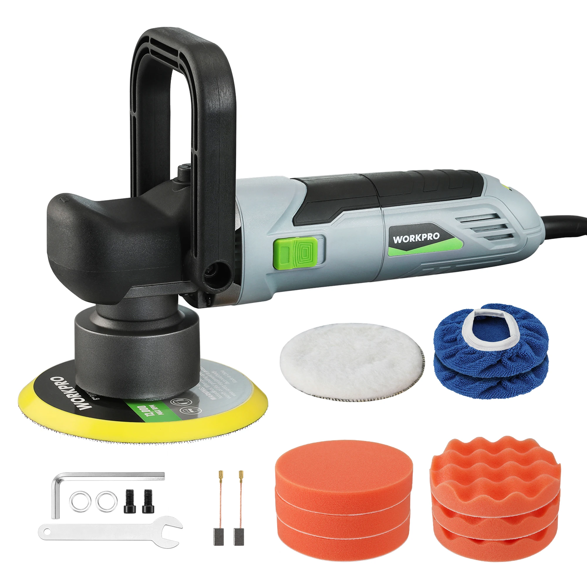WORKPRO Car Buffer Polisher Kit, 6 Inch 6400RPM Dual Action Polisher with 6 Variable Speeds, 7A Orbital Buffer