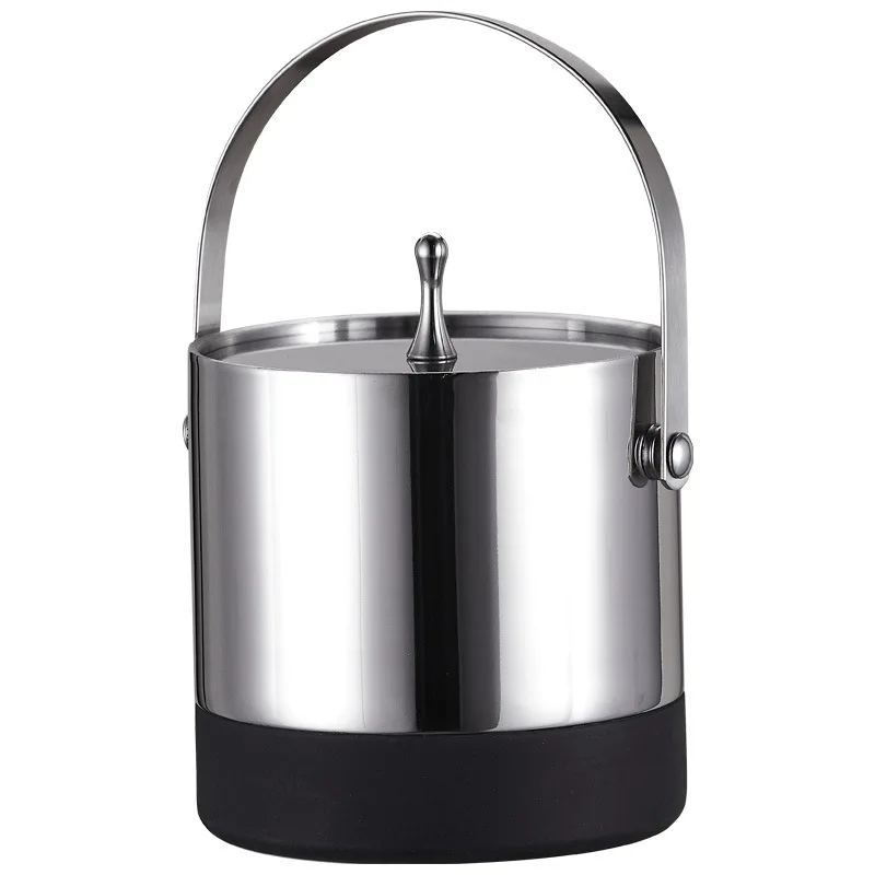 Stainless Steel Double-layer Ice Bucket Creative Household Non-slip Belt Silicone Bar KTV Beer Ice Bucket