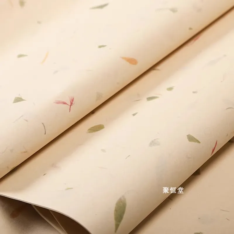 10장 반생반숙 쌀종이, 붉은 꽃차 잎 포함, 전통 중국 예술 종이, 붓글씨 및 그림용