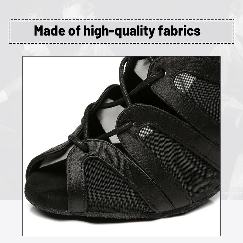 DKZSYIM Black Mesh Latin Dance Shoes Women/Ladies Ballroom Lace-Up Dance Boots Soft Suede Fashion Dance Shoes High Heels 6-10CM 3