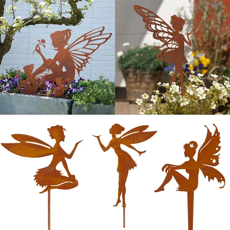 

Outdoor garden and courtyard decorations flower fairies sprites silhouettes metal iron crafts sprite decorations