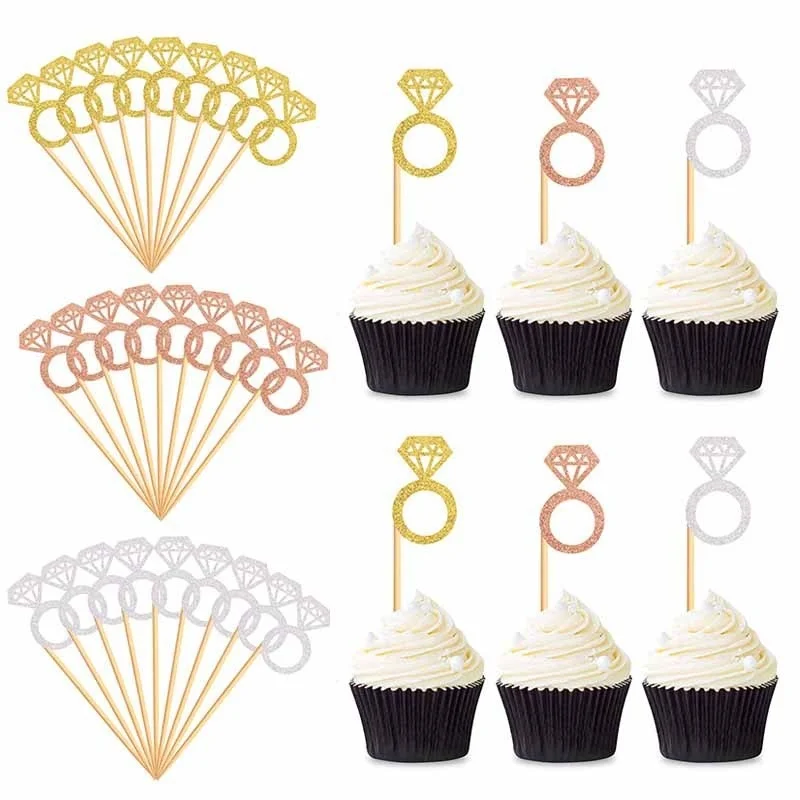 10pcs Cupcake Toppers Glitter Diamond Ring Cakes Toppers for ...