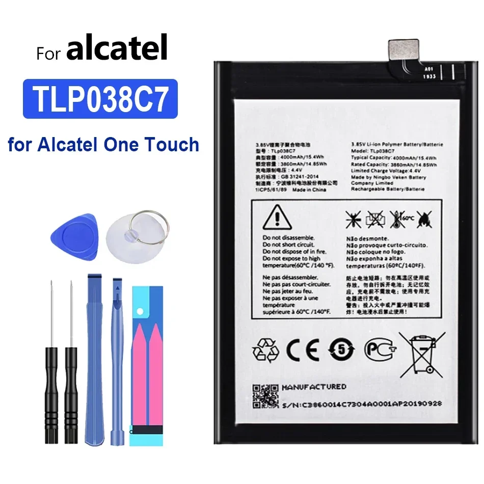 Batteria Del Telefono Cellulare, Per Alcatel One Touch Tlp038C7, 4000Mah