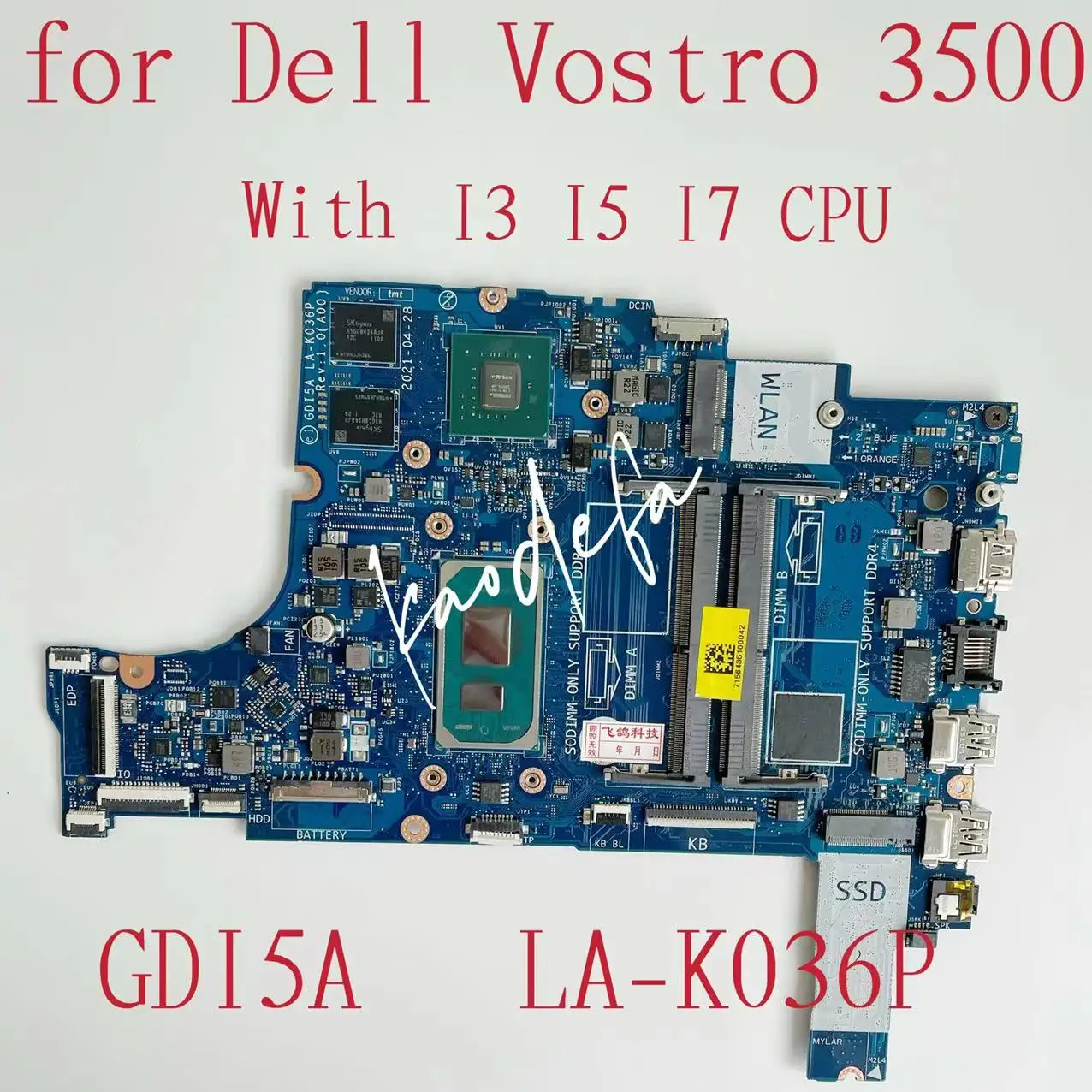 La-K036P Scheda Madre Per Scheda Madre Portatile Dellvostro 3500 Con Cpu I3 I5 I7 Gpu:N17S-G3-A1 2G Cn-09Ykk0 09 Ykk0 9 Ykk0 Test Ok