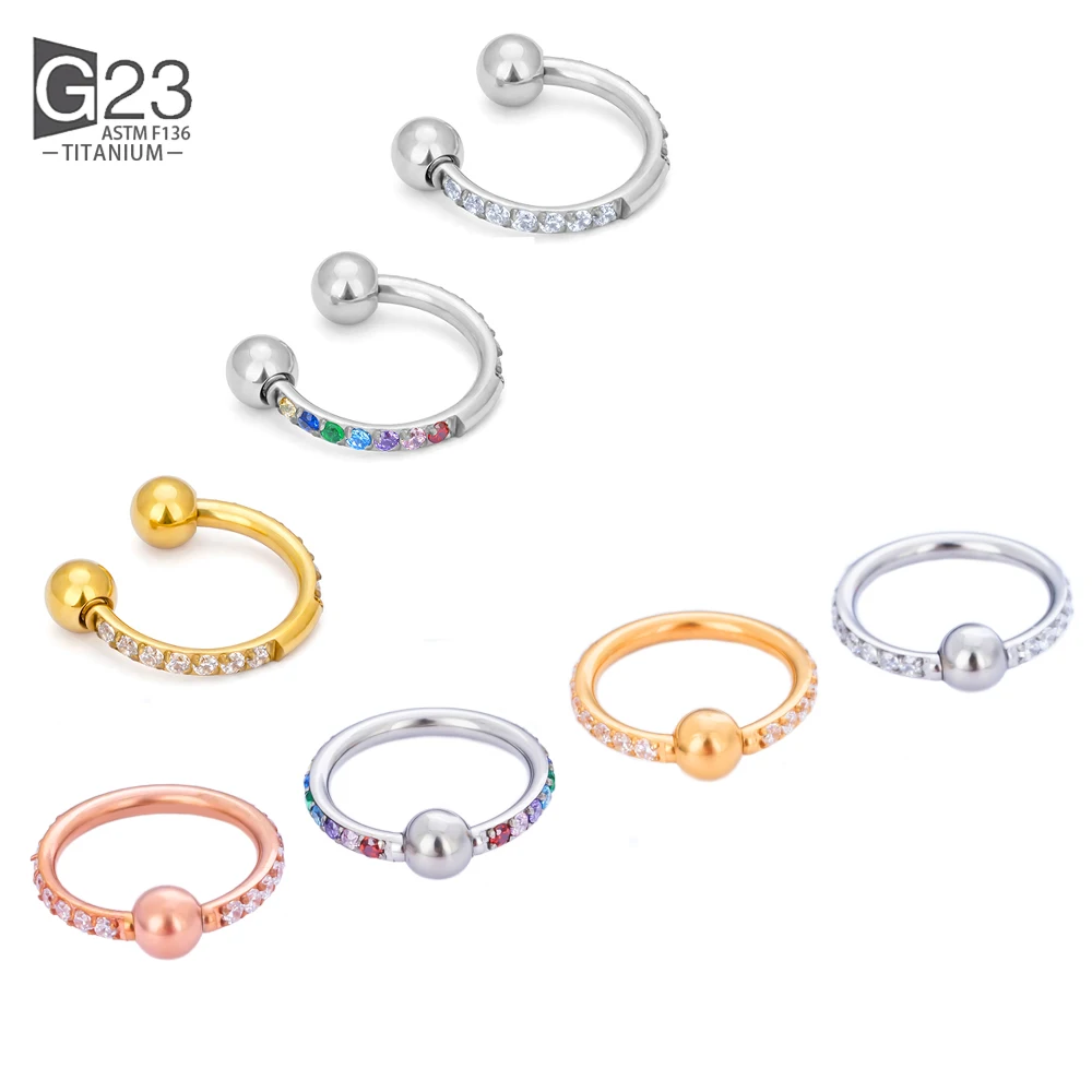 

F136 Titanium Zircon Hoop Nose Ring Septum Lip Circular Barbell Horseshoe Ear Tragus Helix Earring Nose Piercing Body Jewelry