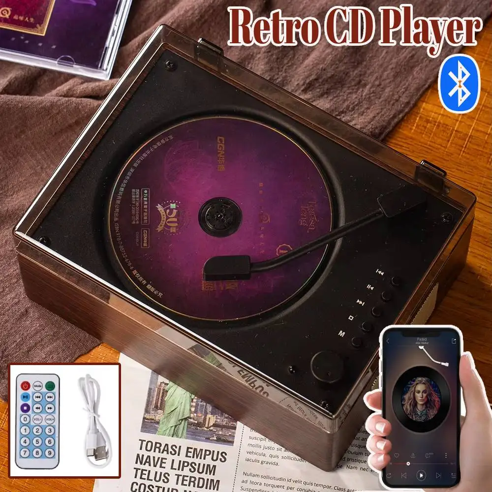 CD player Home Music Player Rechargeable Support CD BT USB 3.5mm AUX Bluetooth-Compatible 5.0 Desktop Home Decor