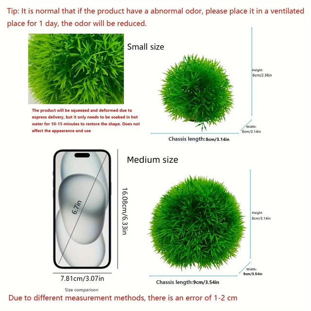 Aquarium Decorative Artificial Aquarium Grass Ball – Durable Faux Water Plant for Fish Tank Decor, Fade-Resistant 2
