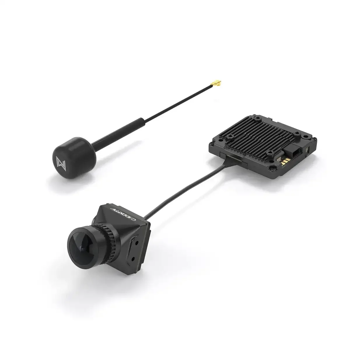 Kit camera FPV Avatar HD Pro avec VTX V2 connecté à un drone, câbles visibles