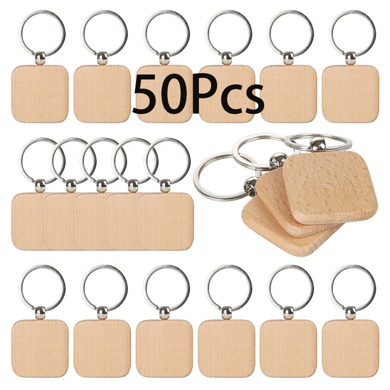 

50 шт., деревянный брелок для ключей