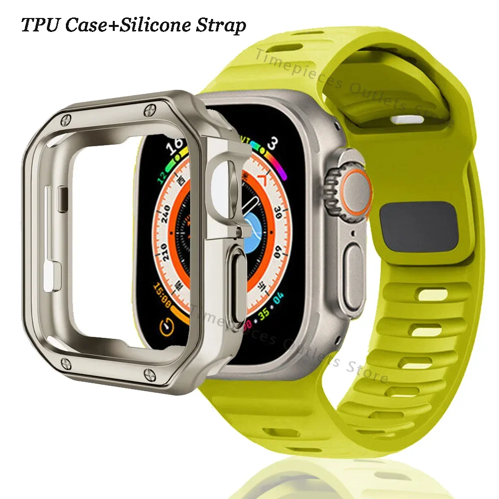 애플 워치 밴드용 TPU 케이스 및 실리콘 스트랩, 울트라 2 49mm 스포츠 밴드, 아이워치 시리즈 9 8 7 6 SE 5 4 45mm 44 40mm 41mm 42 38mm