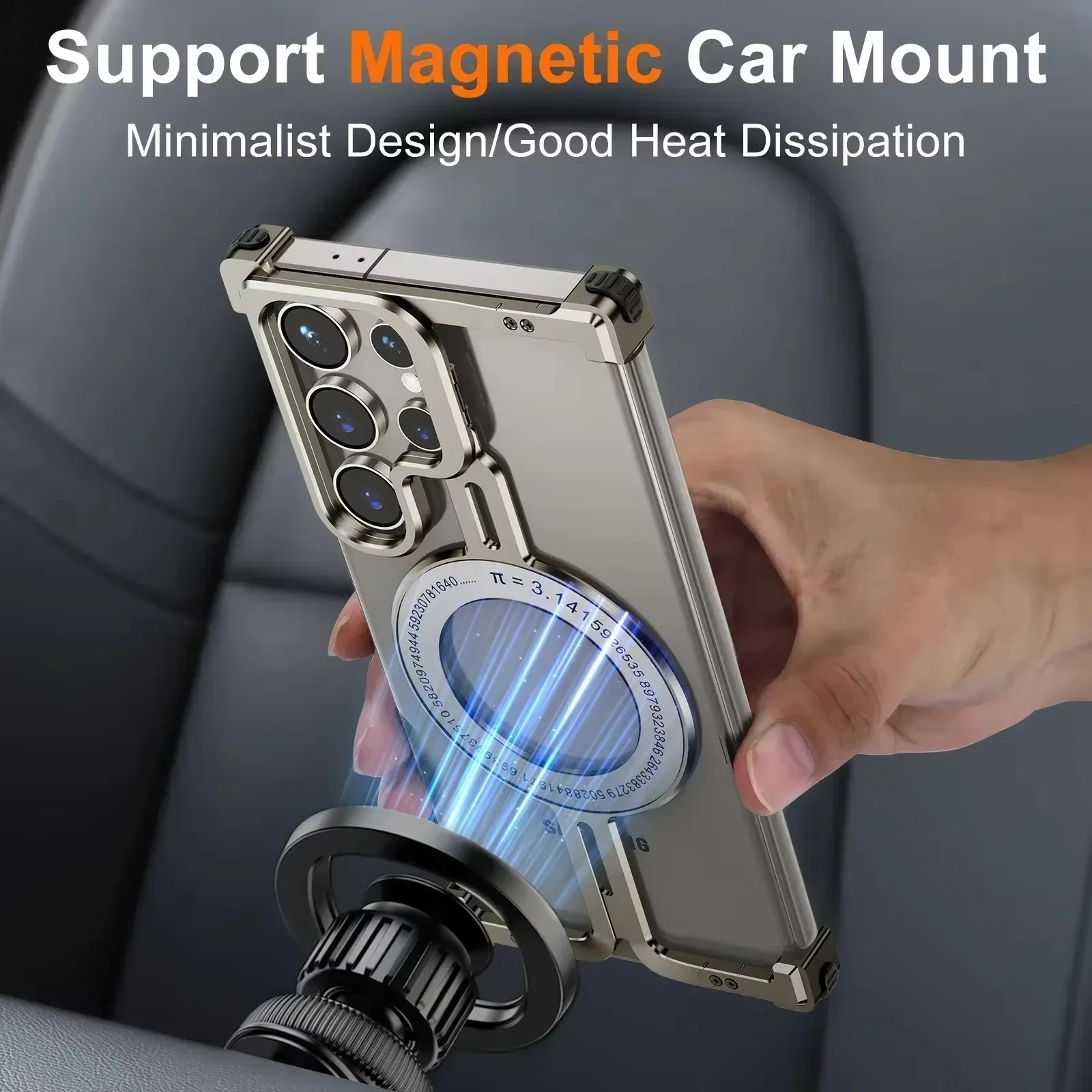 Eary for Samsung Galaxy S24 Ultra Phone Case with Magsafe Camera Kickstand Frameless Bumper Metal Shockproof Protective Covers