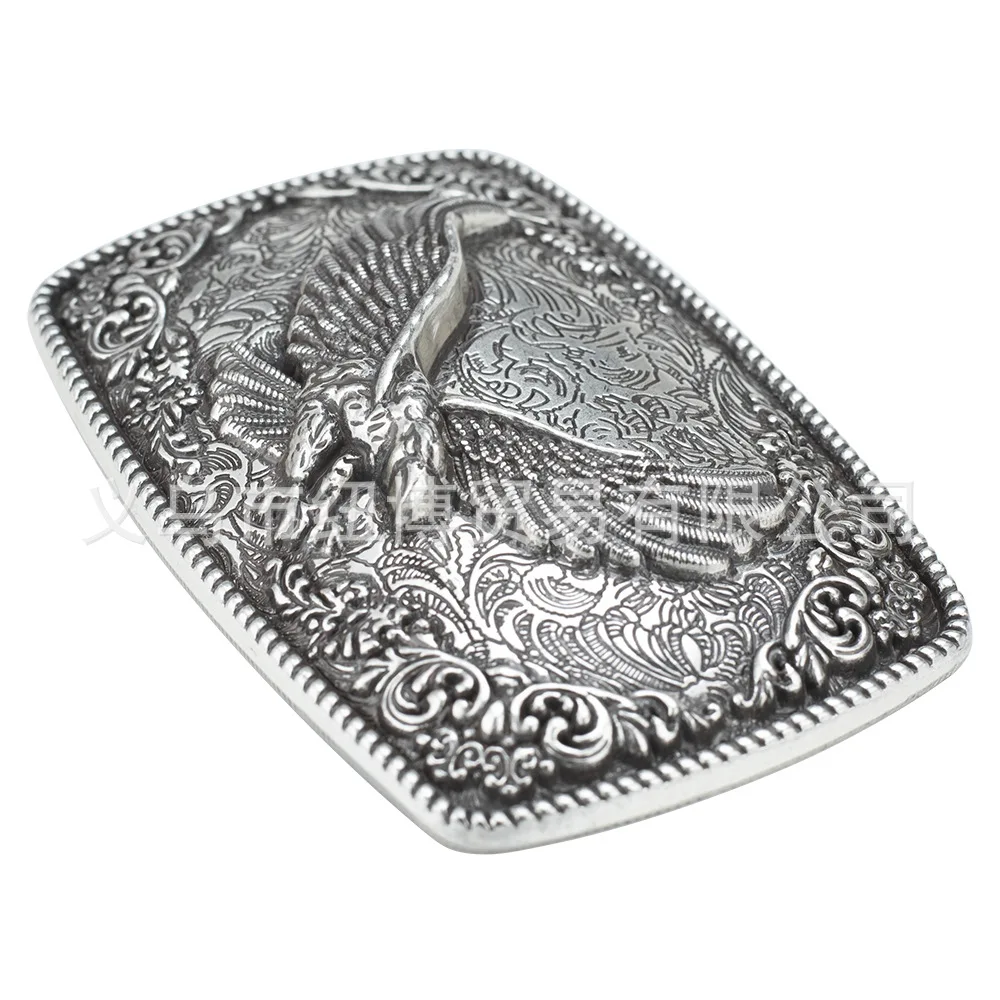 Silvering Western Retro Belt Buckle with Palace Patterns and Gemstone Eagle Design
