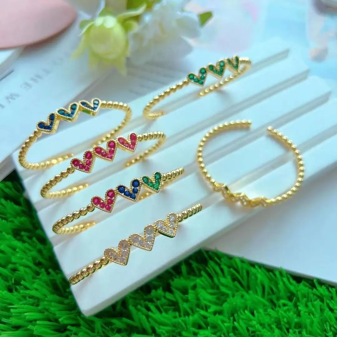 

5PCS, Gold Color Cubic Zirconia CZ Heart Bangle Bracelet For Women 2022 New Pink Green Colorful Crystal Girl Jewelry
