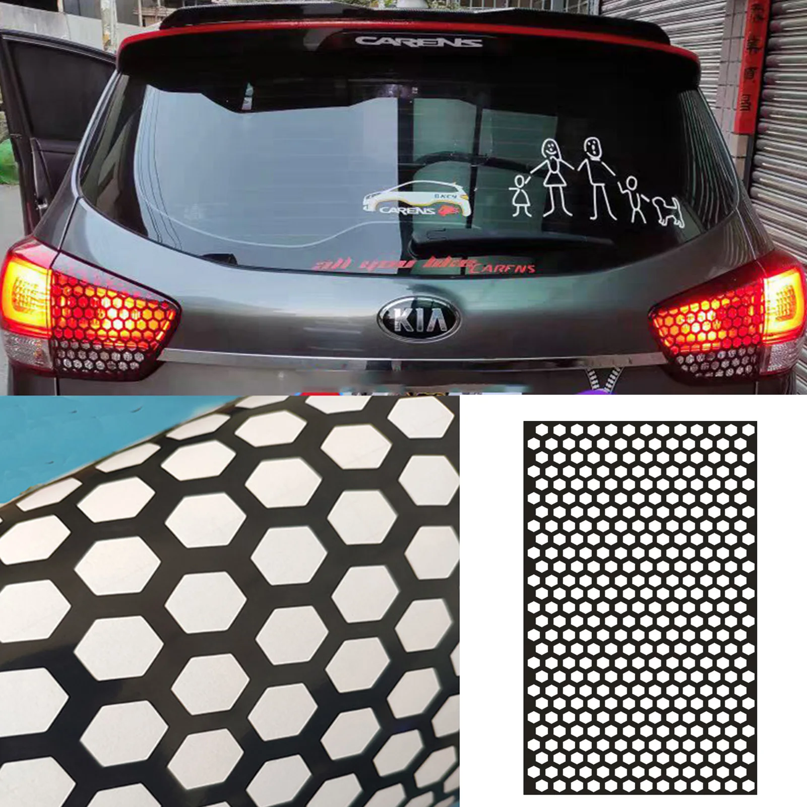 Car Rear Tail Light Lamp Stickers Honeycomb Type Auto Decal Fog Light Smoke Film Decoration Wrap Decal Car Exterior Accessories