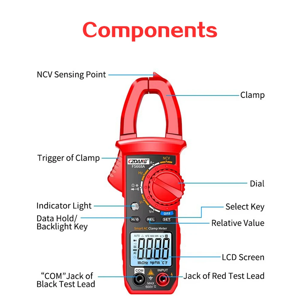 Digital Clamp Meter Multimeter DC/AC Voltage 6000 Counts Current Ammeter Tester Car Amp Hz Capacitance NCV Ohm Tester Tools