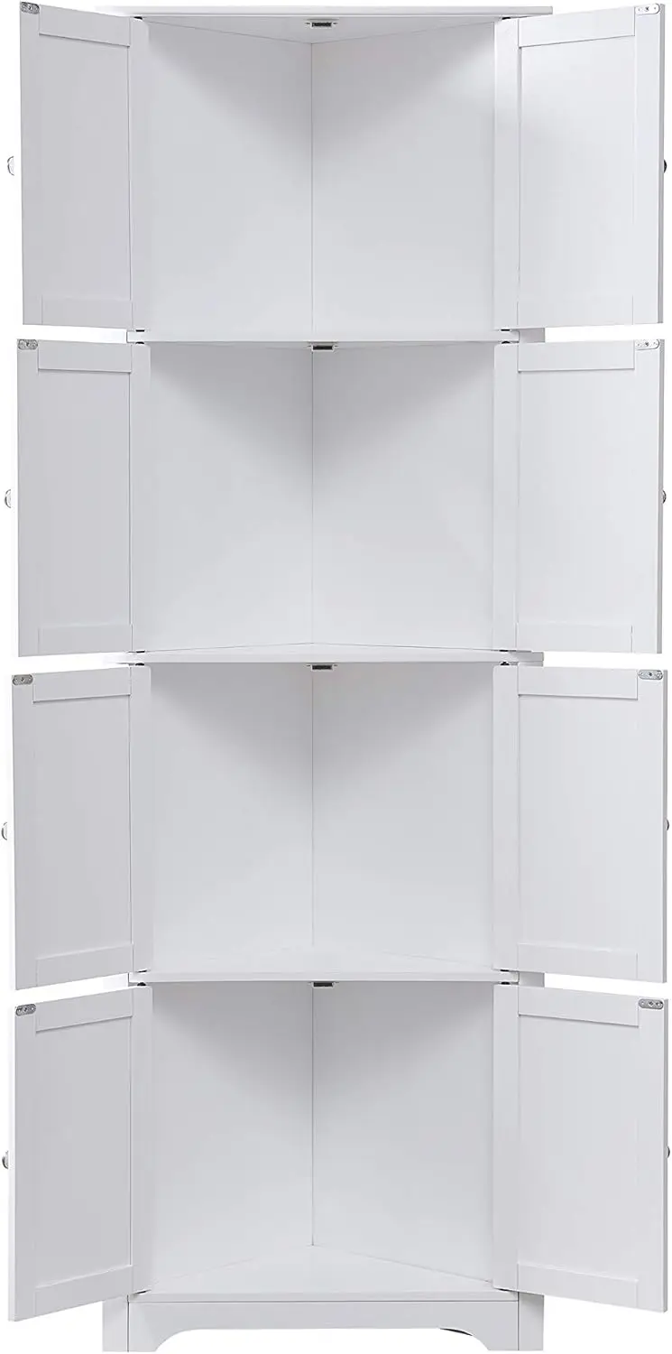 Kings Brand Furniture-Lyons 4-Tier 68" Corner Kitchen Pantry Storage Cabinet with 8 Doors, White