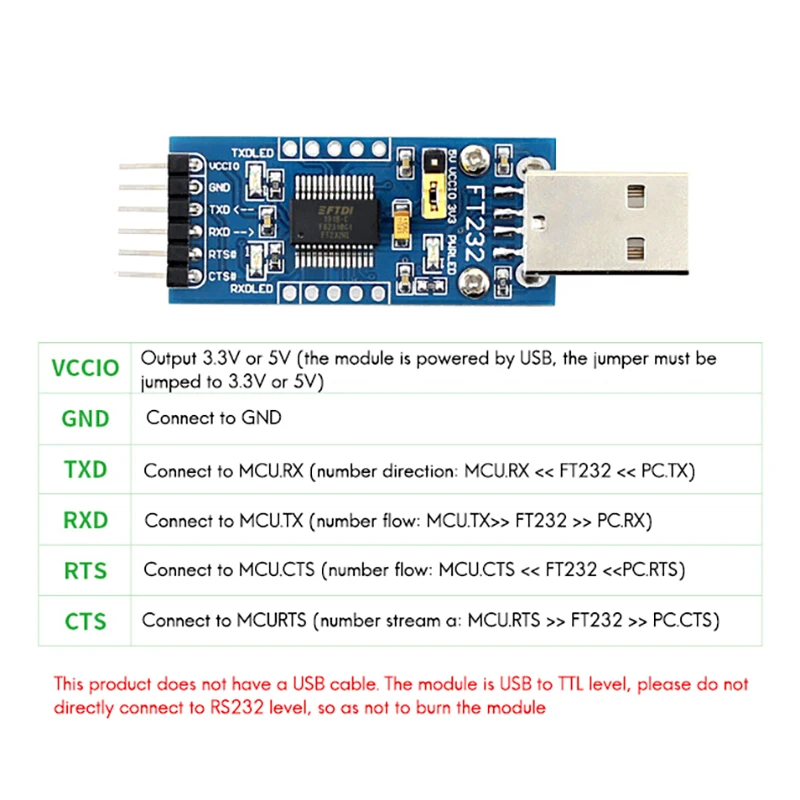 Waveshare FT232 USB UART Board USB To TTL FT232R FT232RL Serial Port Module Kit