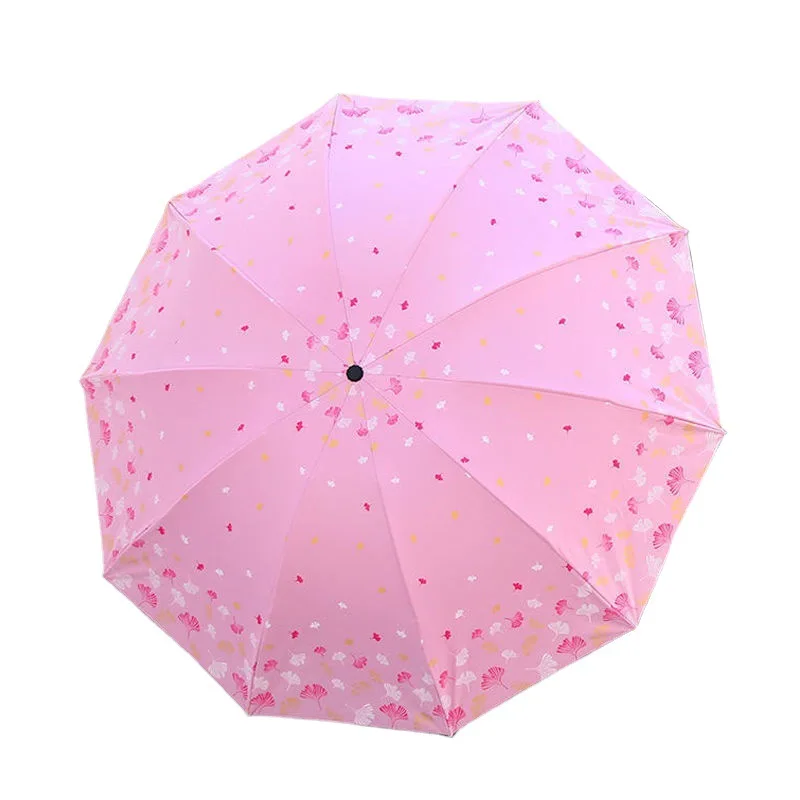 Ginkgo Sunscreen Umbrella Outdoor Portable Compact Fresh Sunny Umbrella Three-fold Manual Vinyl Dual-use Umbrella