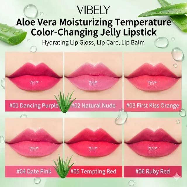 VIBELY Aloe Vera Moisturizing Lip Balm Thermochromic Jelly Lipstick Long Lasting Hydrating Lip Care Tint for Daily Use
