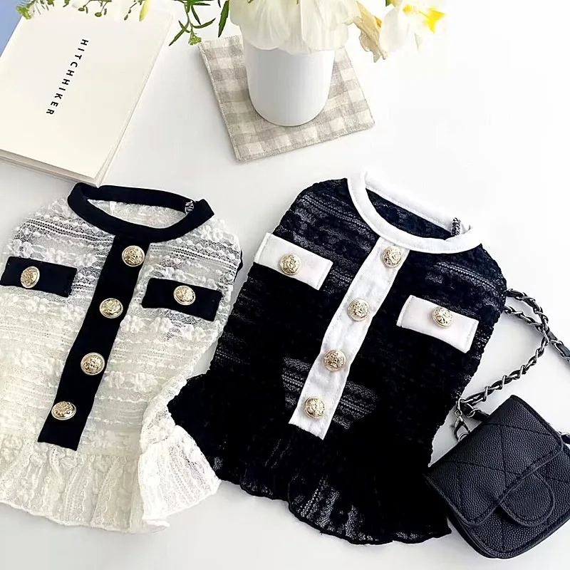

Classic Black Pet Clothes Summer Pet Mesh Gauze Fragrance Skirt Poodle Dress Puppy Cool Open Top Shirt Than Bear Birthday Gift