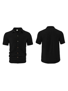 Men s Casual Short Sleeve Button Down Shirt with Turn-down Collar Solid Color Summer Top for Daily Wear and Outings 2