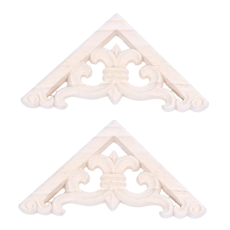 

2Pcs 8 X 8Cm Wood Carved Corner Onlay Applique Decor Furniture Craft Unpainted