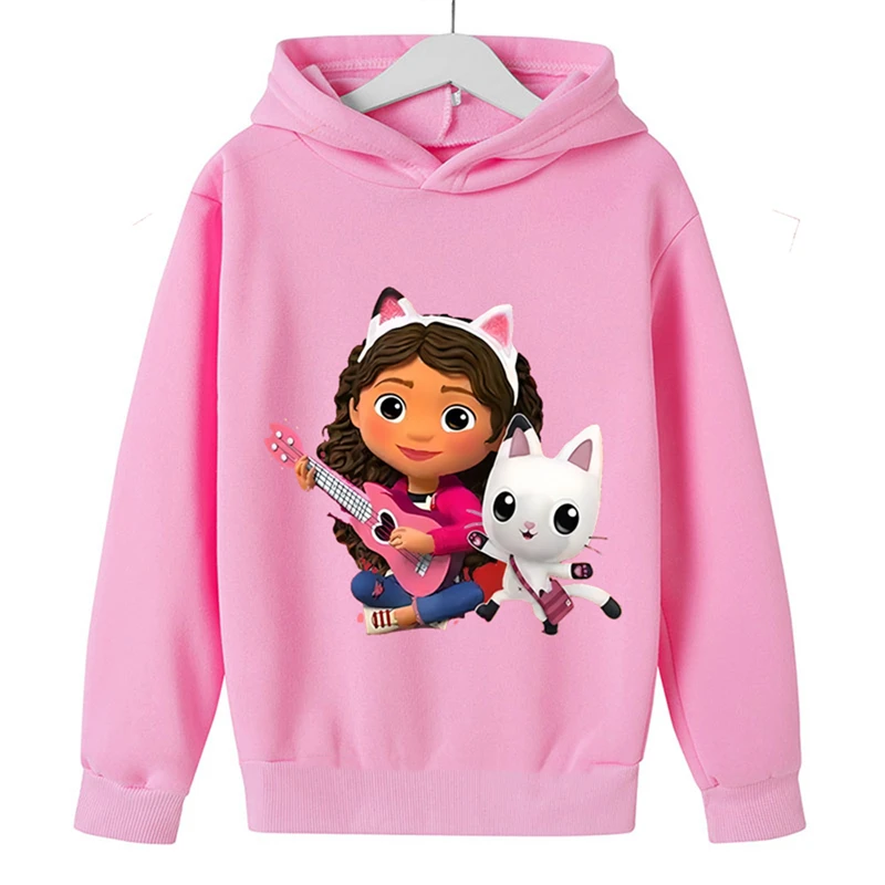 

Children Hoodie Tops Boy Girls Warm Coat Clothing Toddler 3-12 Year Gabbys Dollhouse Anime Print Sweatshirt Spring Red Black