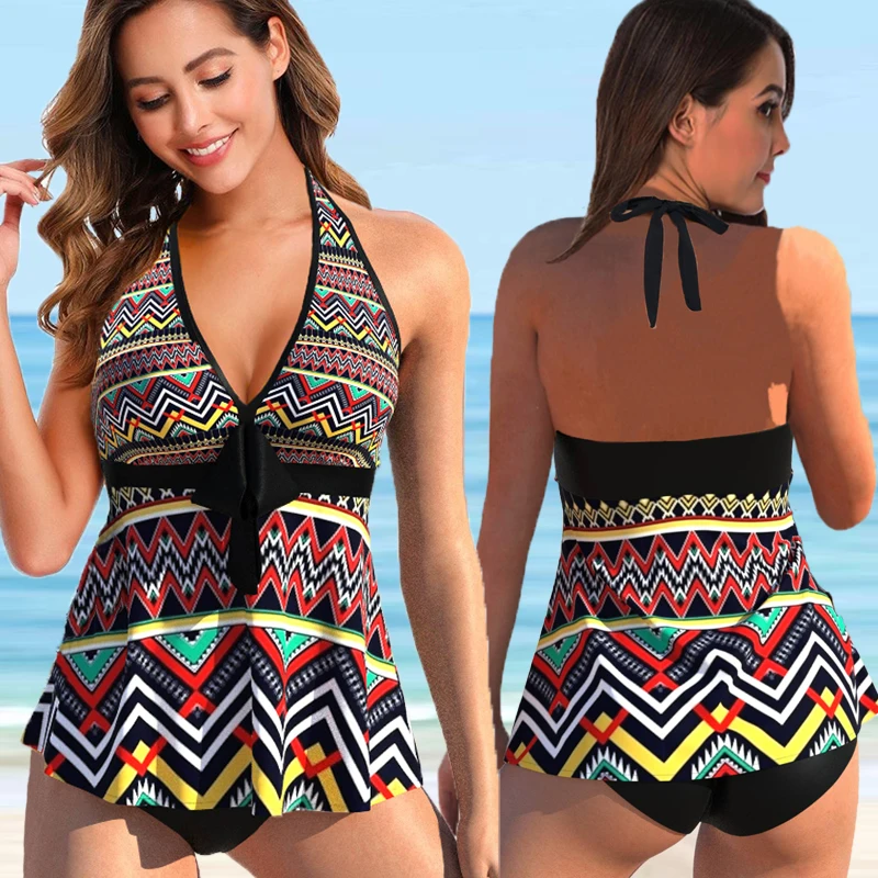 2022 Sexy Two Piece Swimsuit Print Swimwear Women Pllus Size Monokini Swimsuit Bodysuit Tankini Bathing Suit Swim Wear