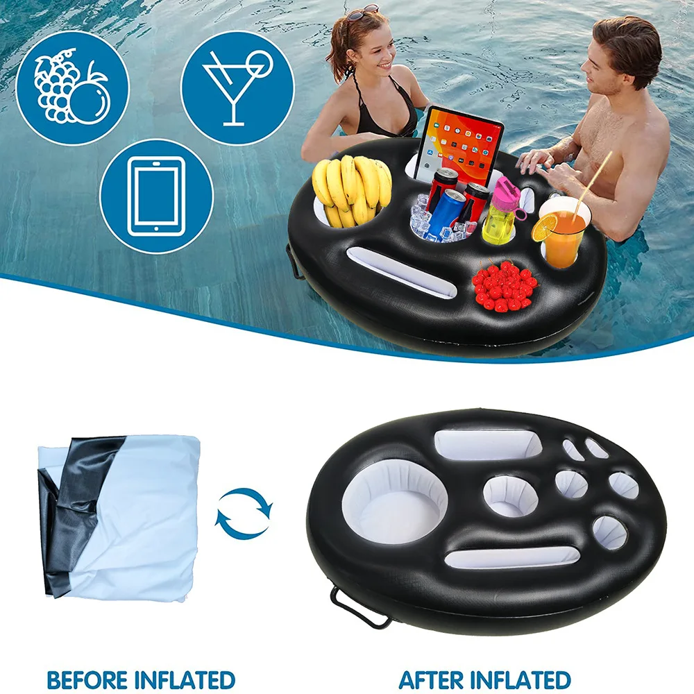 Floating Table Water Ice Bar Swimming Ice Bucket Cup Holder Inflatable Serving Bar Cooler Bag Family Party Float Beer Drink Tray