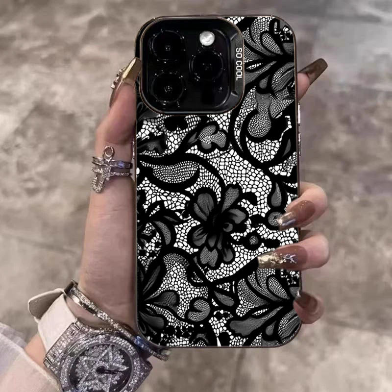 Elegant Black Lace Laser-Cut Phone Case Cover