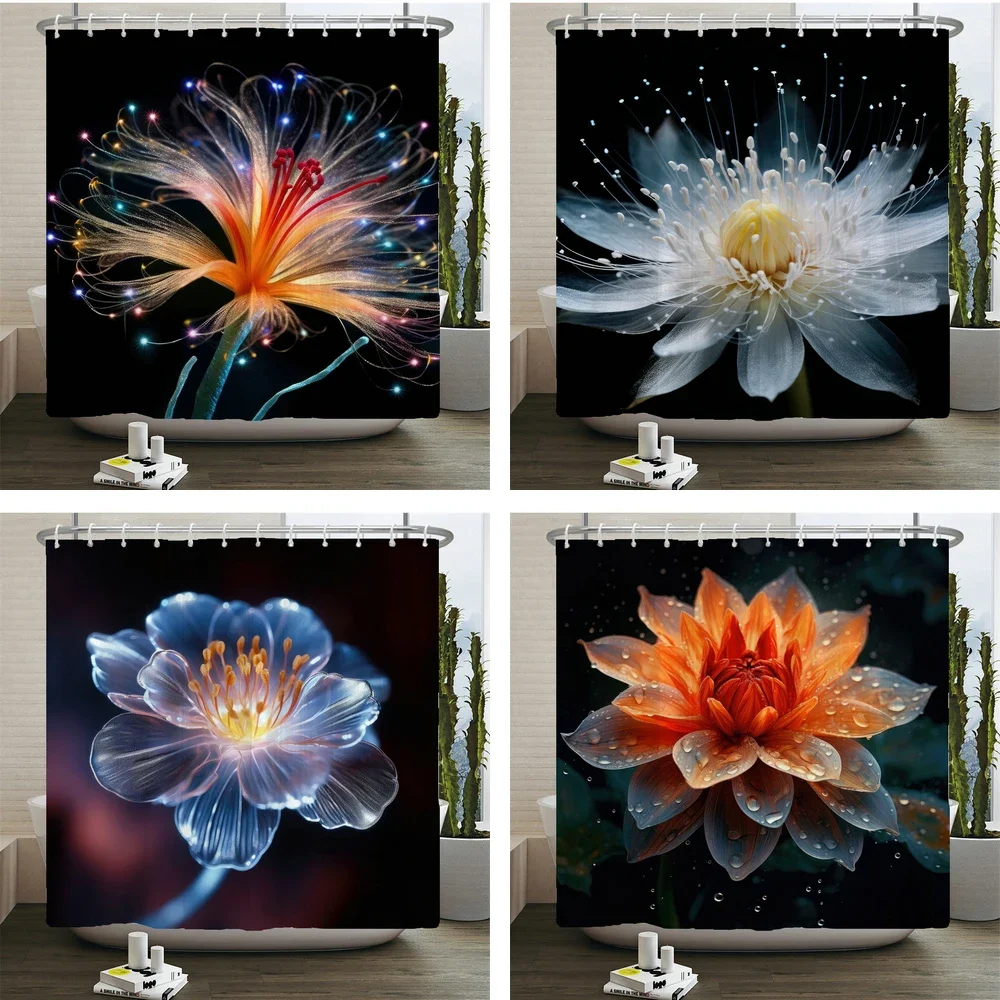 

Art Flowers Pattern Shower Curtain Print Modern Nordic Gorgeous Dream Flower Polyster Home Decor Bathroom Curtain with Hooks