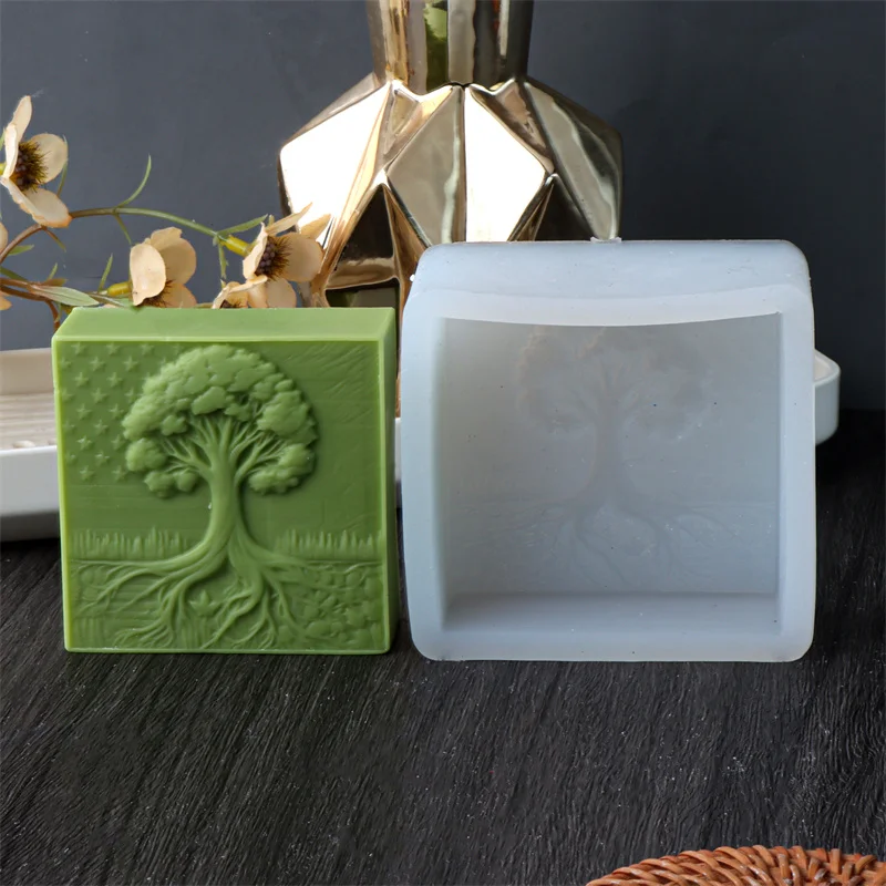 Life Tree Design Silicone Soap Mold DIY Rectangle Lavender Flower Bouquet Handcrafted Soap Aroma Gypsum Resin Craft Mould