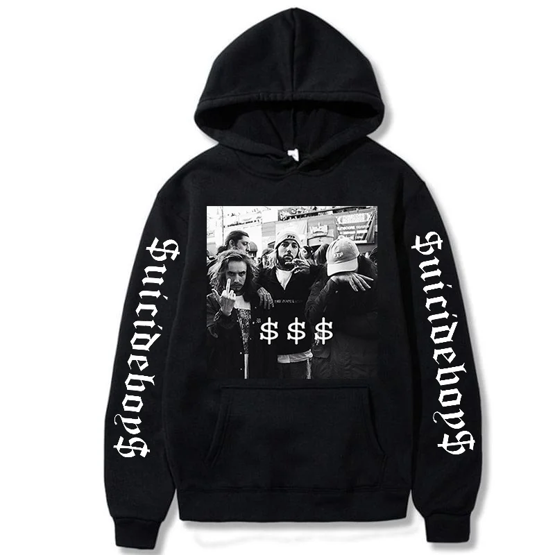 (High quality hoodie)Unisex New Fashion Long Sleeve Suicideboys Printed Hoodies Front Pocket Inside Fleece Pullover Sweater