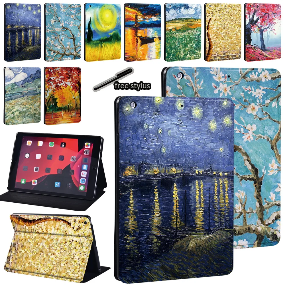 For Apple IPad 5/6/7/8th / Mini 1/2/3/4/5 / Ipad 2/3/4 oil painting Print Series Pattern PU Leather Tablet Stand Cover Case