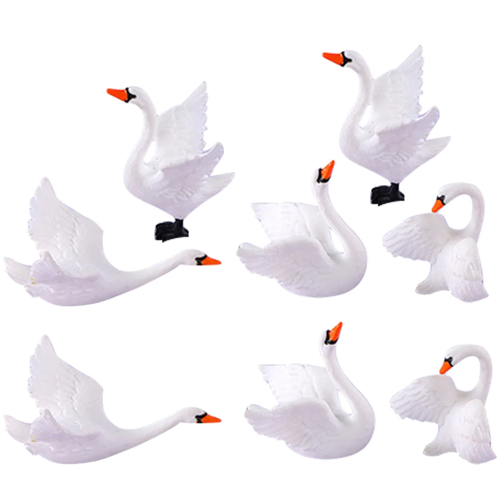 

8 Pcs Swan Micro Landscape Mini Figurine Plastic Ornaments Statue Science Educational Figurines Decoration Pvc
