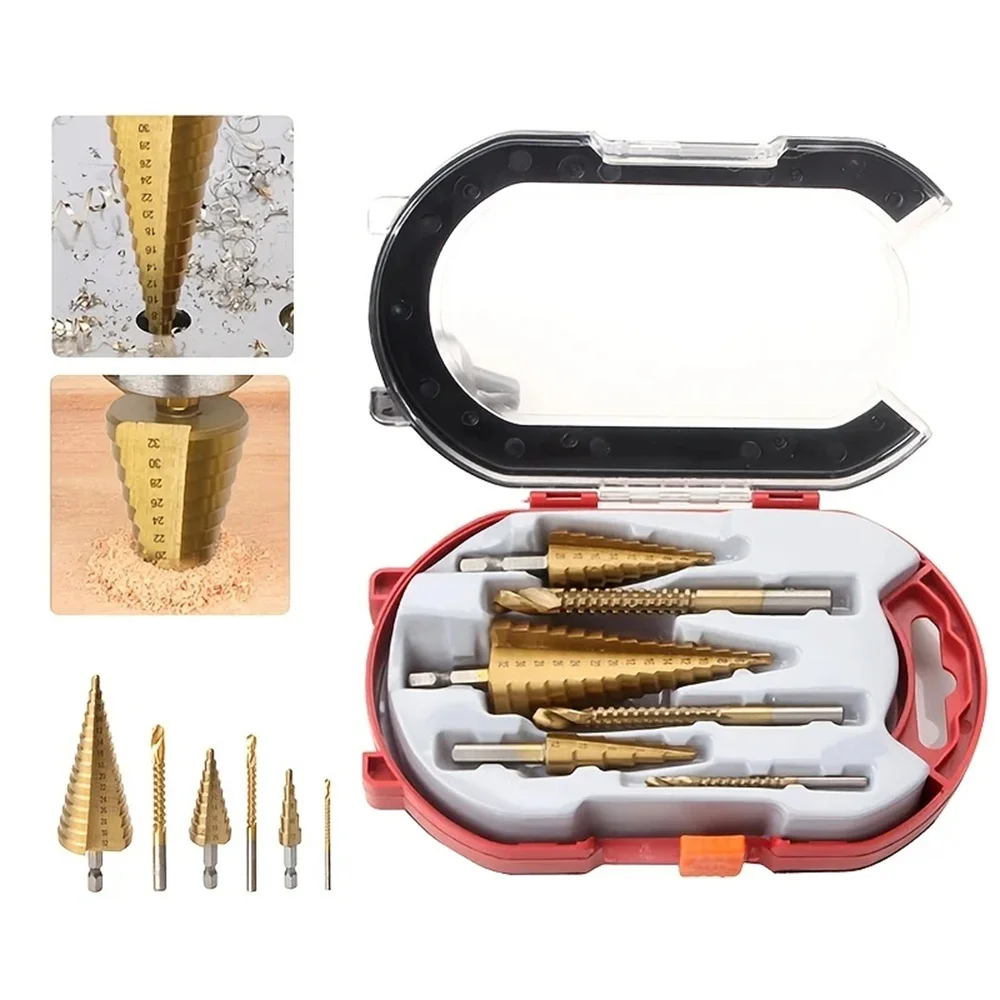 Titanium Plating 6Pcs Step Drill Bit Set High-Speed Reaming Pagoda Sawtooth - 5