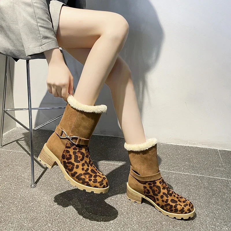 2024 Winter Boots Women's Fur Warm Snow Boots Women's Warm Wool Boots Ankle Boots Comfortable Shoes Casual Womens Mid-calf Boots