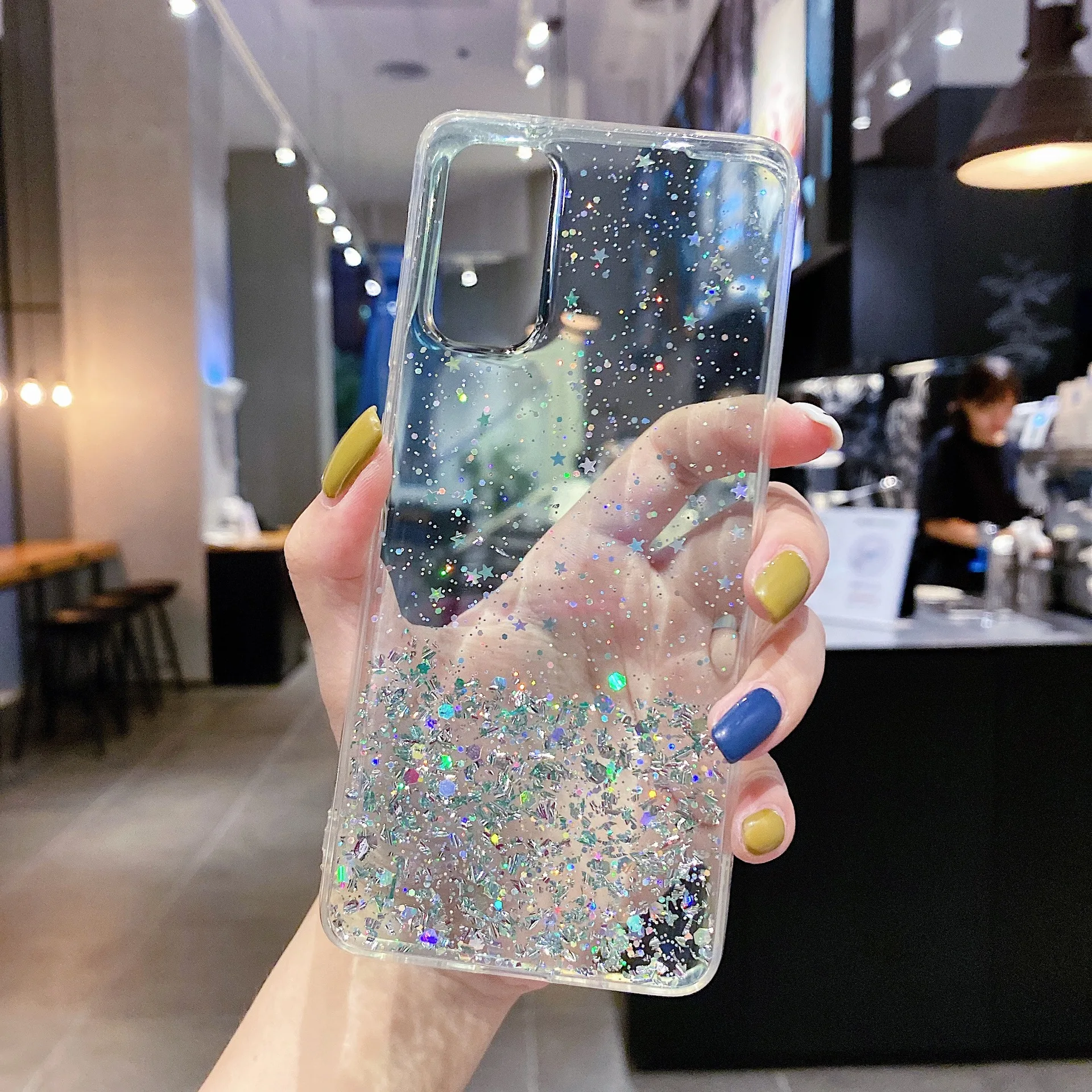 per Oppo A78 A58 A57 A17 Reno 10 9 7 8T Pro Plus Find X5 Custodia in lamina d'argento Paillette Epossidica Cover morbida trasparente Anticaduta Fundas_voghion.com