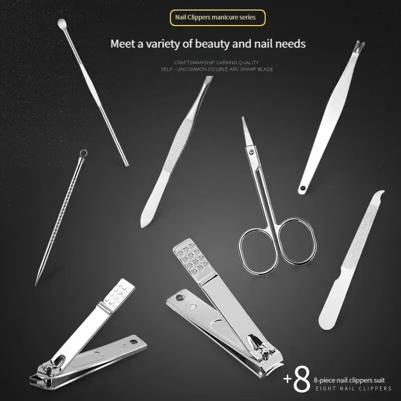 Nail Clipper Set 8PCS Stainless Steel Diagonal Pliers Pedicure Tools Ear Digging Ear Spoon Trimming Nail Tools