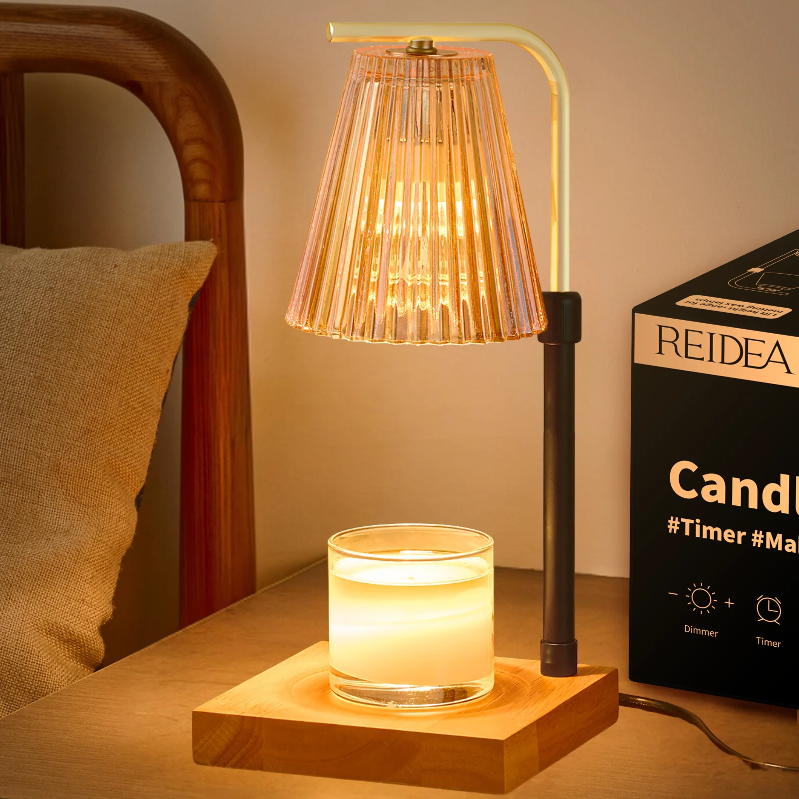 REIDEA Candle Warmer Lamp with 2 Bulbs US 110V , Timer, Adjustable Light Height, Dimmable Warmer for Small and Large Jar Candles