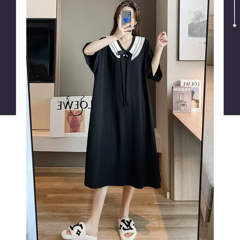Oversized Weight 150kg Loose Thin Homewear Women Plus Size Midi Nightdress Summer Japan Girl Pajamas Short Sleeve Nighties 3XL