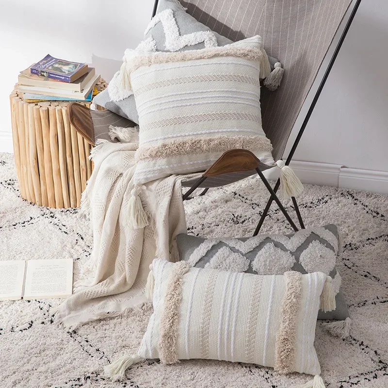 

Moroccan Jacquard Tufted Pillow Case Ins Modern Waist Cushion Cover for Sofa Home Decoration Bedroom Living Room