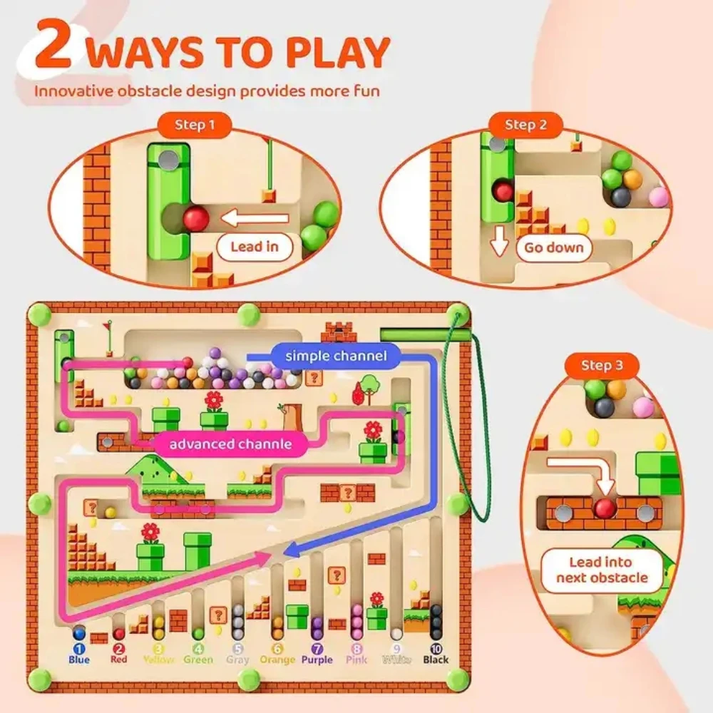 Children Montessori Wooden Toys Magnetic Color and Number Maze Montessori Learning Education Toys Color Matching Toys for Kids