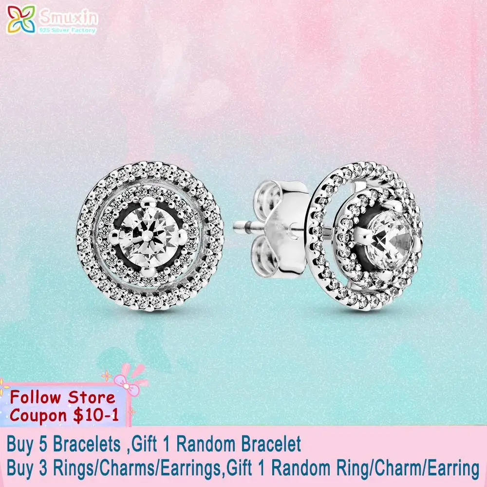 

Smuxin 925 Sterling Silver Stud Earring Sparkling Double Halo Stud Earrings Cubic Zirconia Stud Earrings Women Earrings