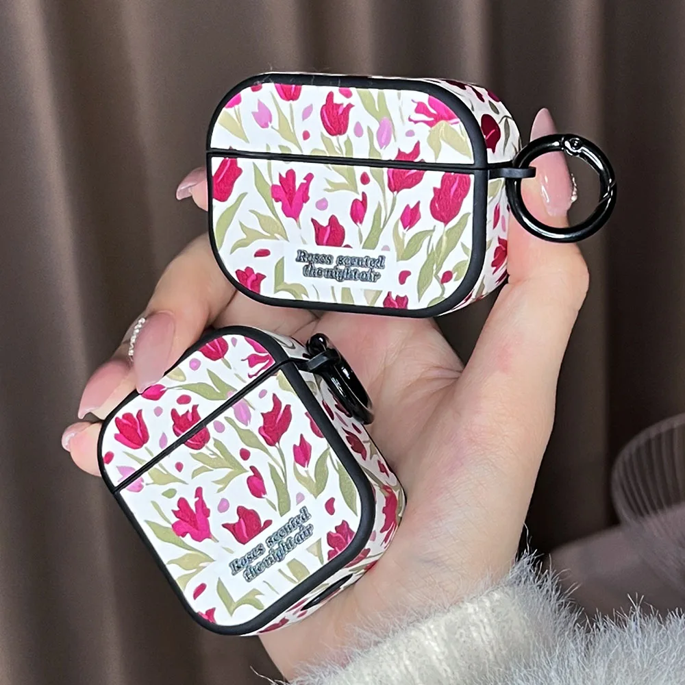 Retro Red Rose Flower Custodia Inglese Per Apple Airpods Pro 2 2Rd 1 3 Attrazione Magnetica Anti-Perso Cover Per Auricolari Antiurto Funda