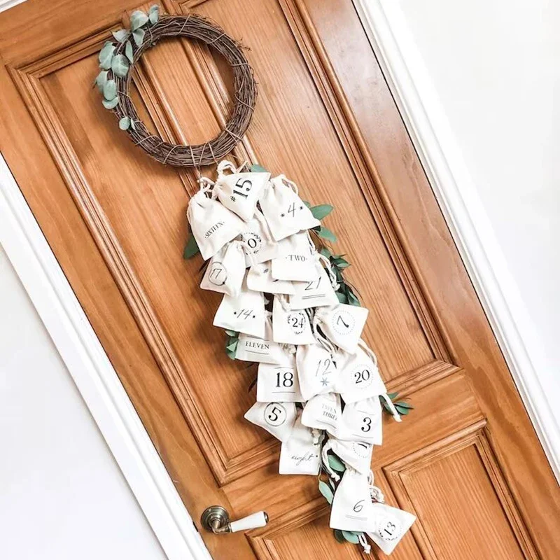 2023 Christmas Advent Calendar Bag Merry Xmas eve Stocking home door table Fireplace Mantle decoration kid boy girl Gift Present