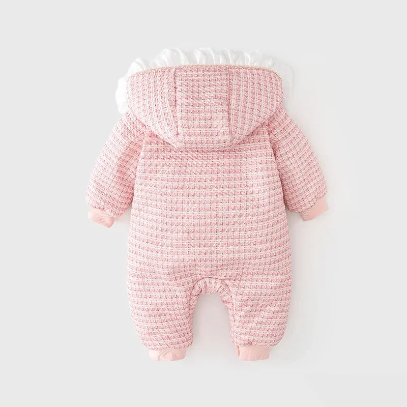 Newborn Baby Girls Hoodied Jumpsuits for Winter Clothes Kids Rompers Princess Hoodie Zip-Up Cotton-Padded Bodysuit from 6m-24m
