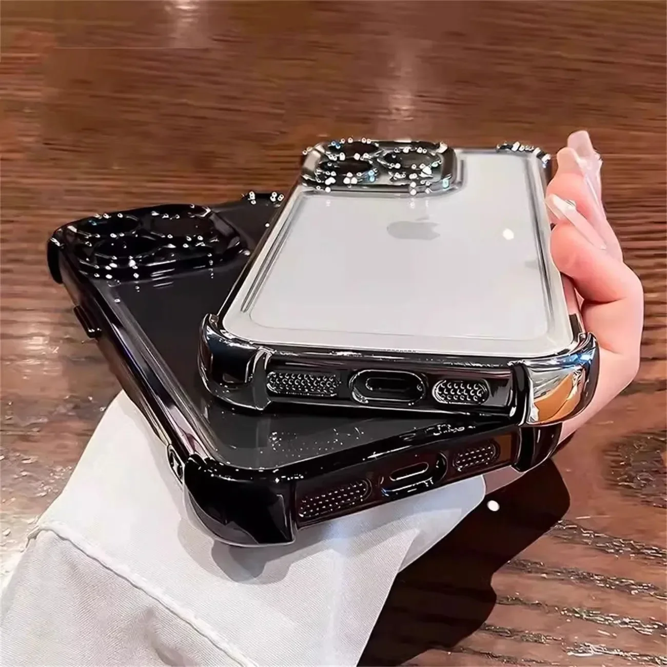 Luxury Plating Shockproof Silicone Phone Case with Lens Protection and Transparent Back Cover