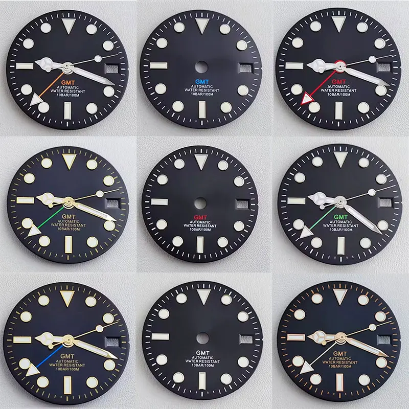 GMT 28.5mm rose gold scale black watch dial suitable for NH34 NH35 NH36 movements luminous hands